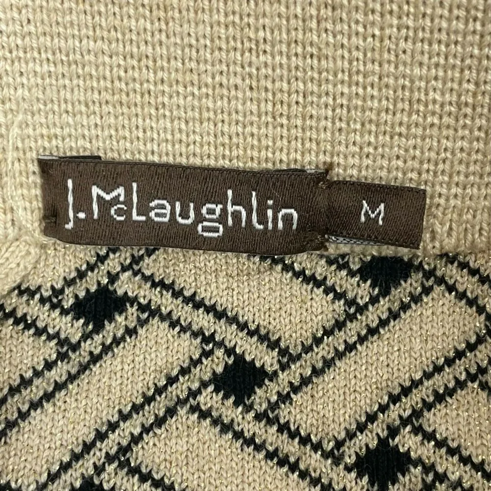 J. McLaughlin Black Beige Basket-weave metallic Knit Pencil Skit Size M